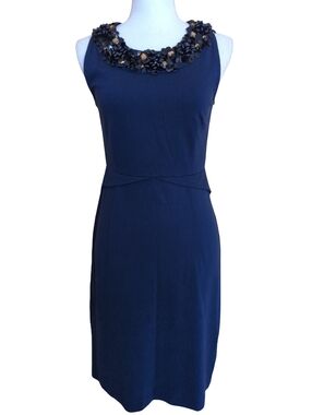 Boden Navy Sleeveless Navy Ponte Knit Sheath with Beaded Jewel Neckline Size 6